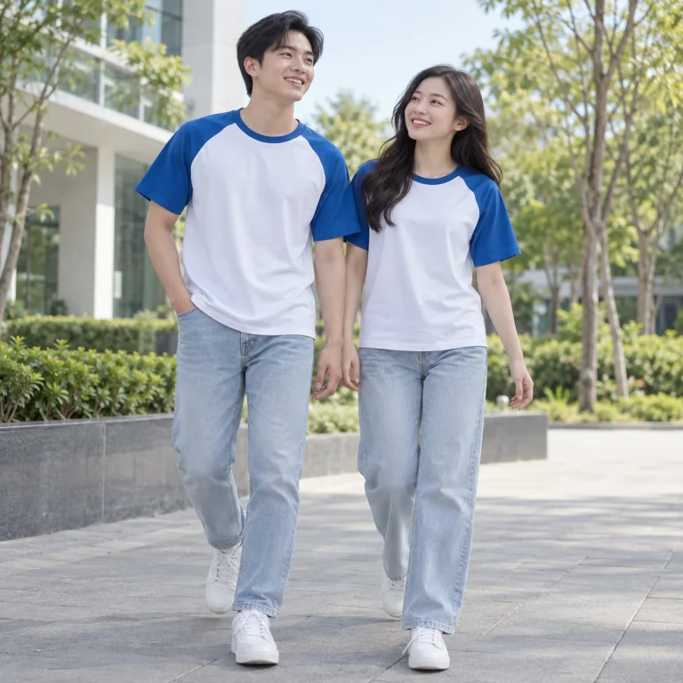 Áo cổ tròn đồng phục may sẵn Cotton compact Áo thun unisex form regular trên người mẫu Việt Nam
