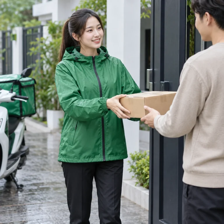 Áo khoác đồng phục công ty Dù micro chống thấm Áo khoác khóa kéo có mũ trên người mẫu Việt Nam