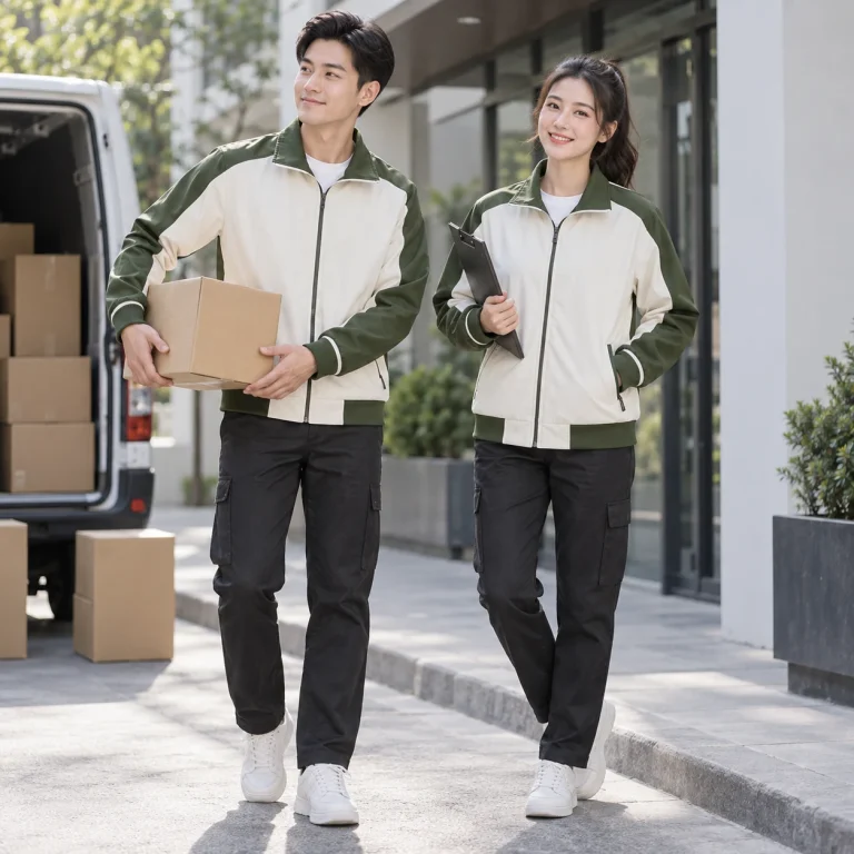 Áo khoác đồng phục công ty Cotton Compact đứng phom – form regular cân đối trên người mẫu Việt Nam