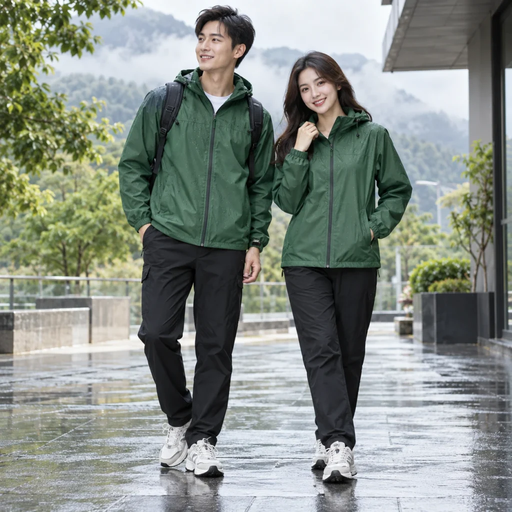 Áo khoác nhóm & du lịch Dù micro chống thấm Áo khoác khóa kéo có mũ trên người mẫu Việt Nam