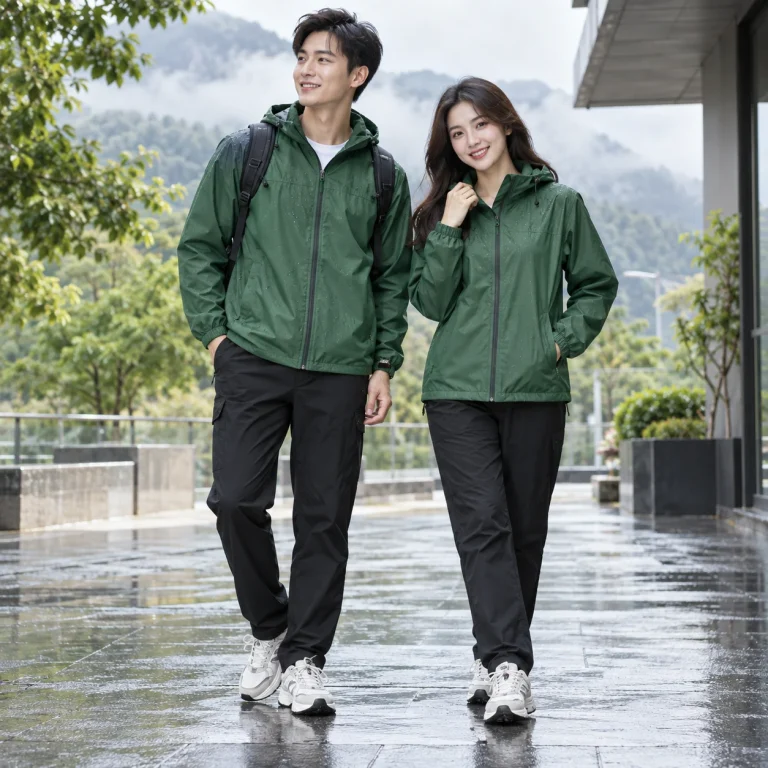 Áo khoác nhóm & du lịch Dù micro chống thấm Áo khoác khóa kéo có mũ trên người mẫu Việt Nam