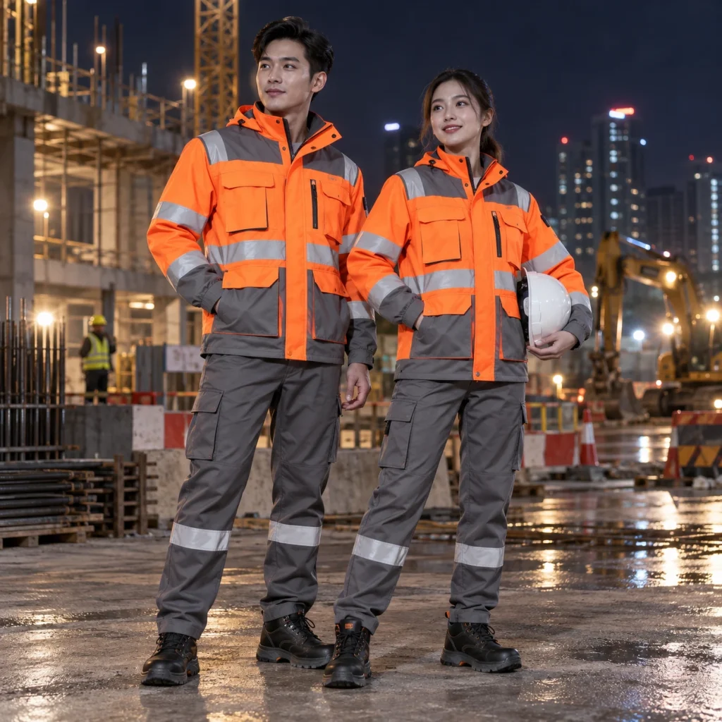 Áo khoác phản quang Polyester phản quang Áo khoác an toàn nhiều túi trên người mẫu Việt Nam
