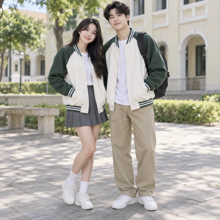 Áo lớp bóng chày Cotton Compact đứng phom – form regular cân đối trên người mẫu Việt Nam