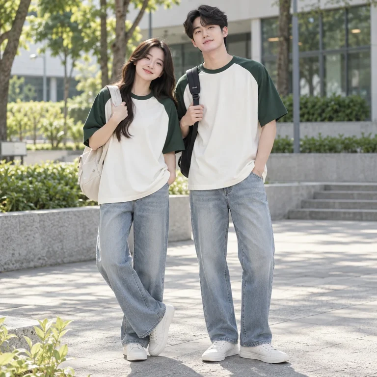 Áo lớp cổ tròn oversize Cotton Compact đứng phom – form regular cân đối trên người mẫu Việt Nam