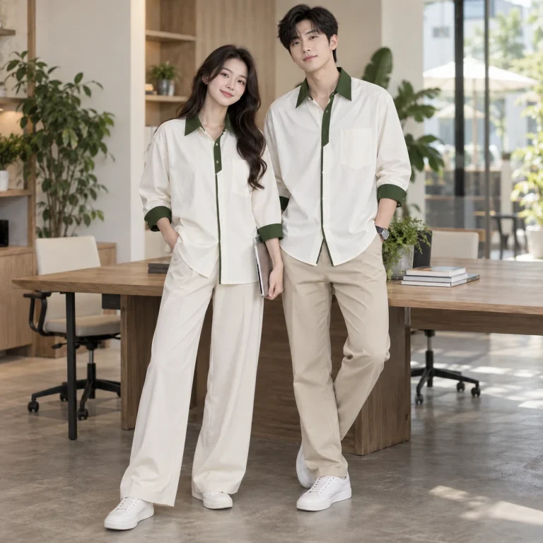 Áo lớp sơ mi oversize Cotton Compact đứng phom – form regular cân đối trên người mẫu Việt Nam