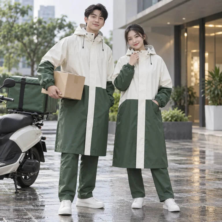 Áo mưa đồng phục Cotton Compact đứng phom – form regular cân đối trên người mẫu Việt Nam