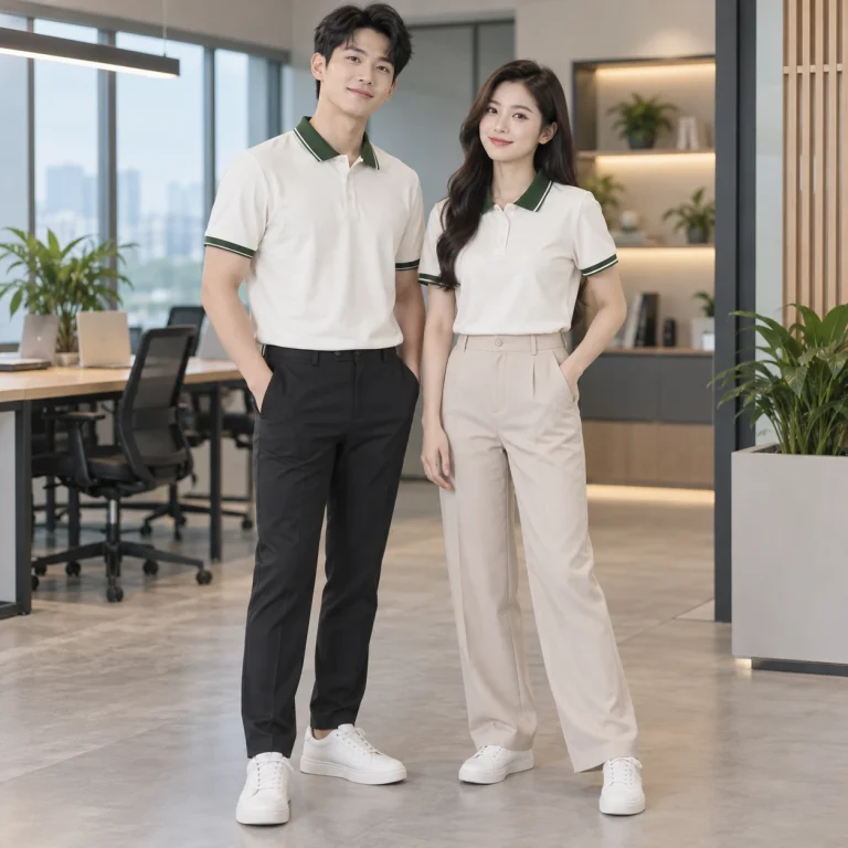 Áo polo đồng phục may sẵn Cotton Compact đứng phom – form regular cân đối trên người mẫu Việt Nam