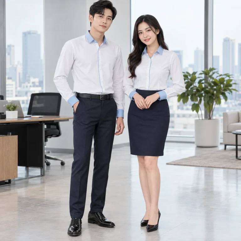 Áo sơ mi đồng phục Kate Ý ít nhăn Sơ mi form regular trên người mẫu Việt Nam