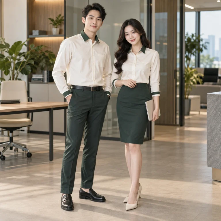 Áo sơ mi đồng phục Cotton Compact đứng phom – form regular cân đối trên người mẫu Việt Nam