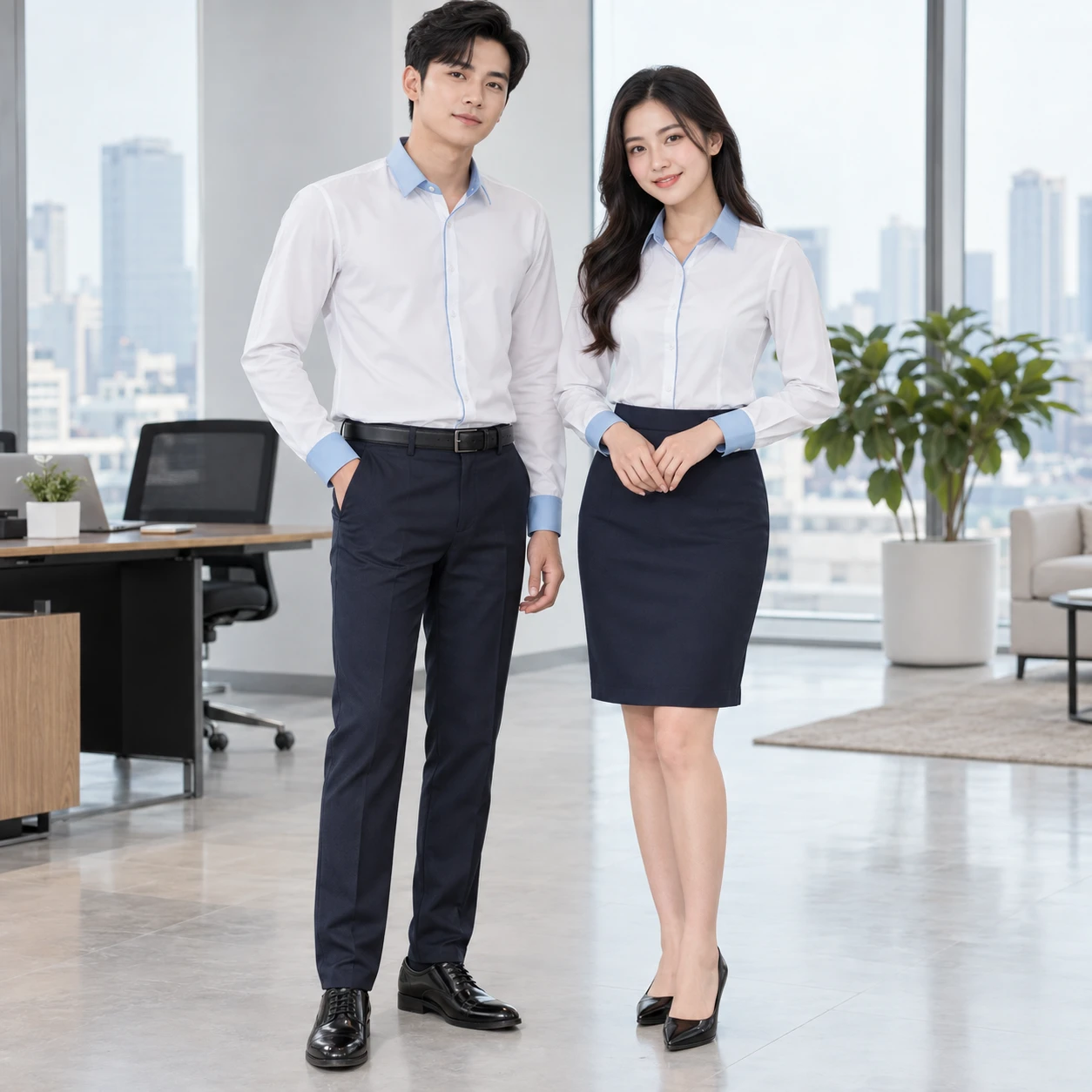 Áo sơ mi đồng phục Kate Ý ít nhăn Sơ mi form regular trên người mẫu Việt Nam