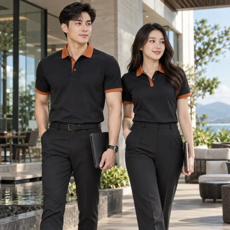 Áo thun cổ sơ mi Twill Eco chống nhăn – form bán ôm may đo công thái học trên người mẫu Việt Nam