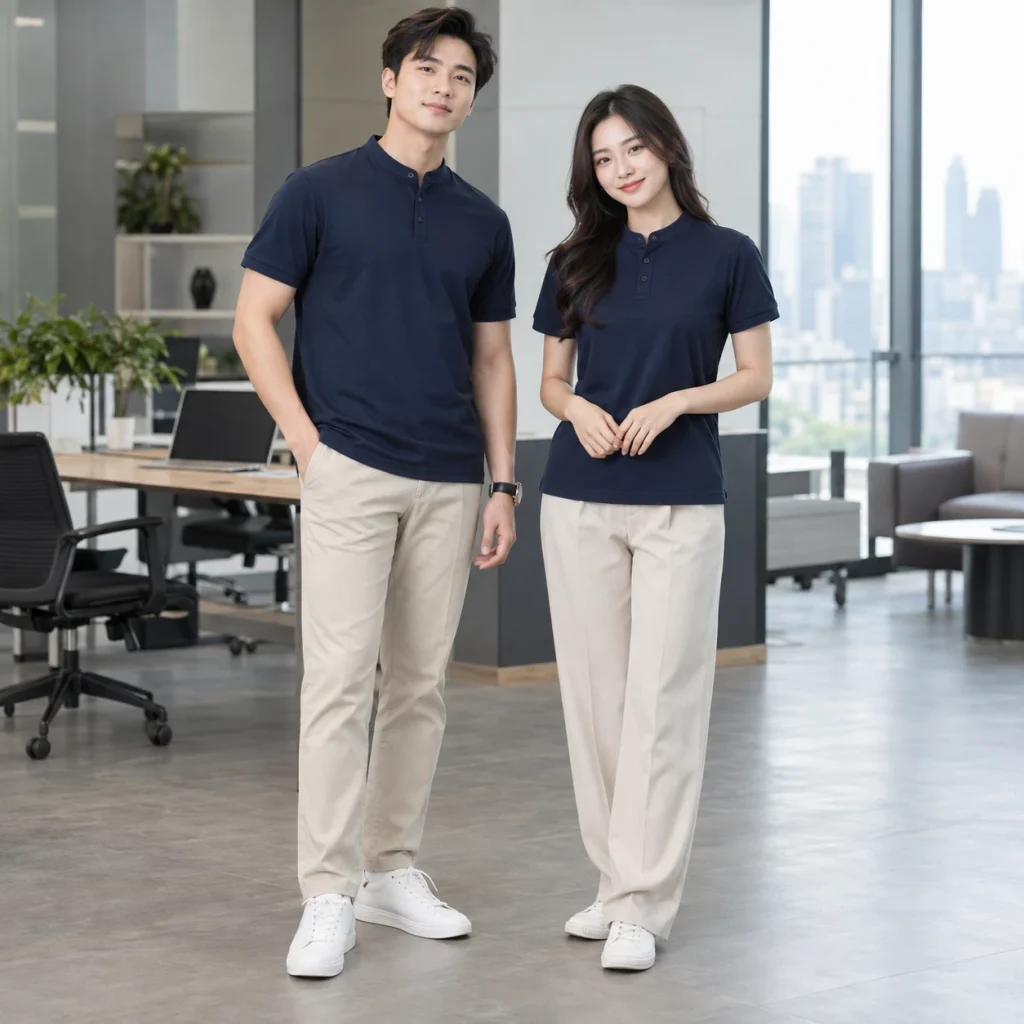 Áo thun cổ tàu Cotton 65/35 Áo thun form regular trên người mẫu Việt Nam