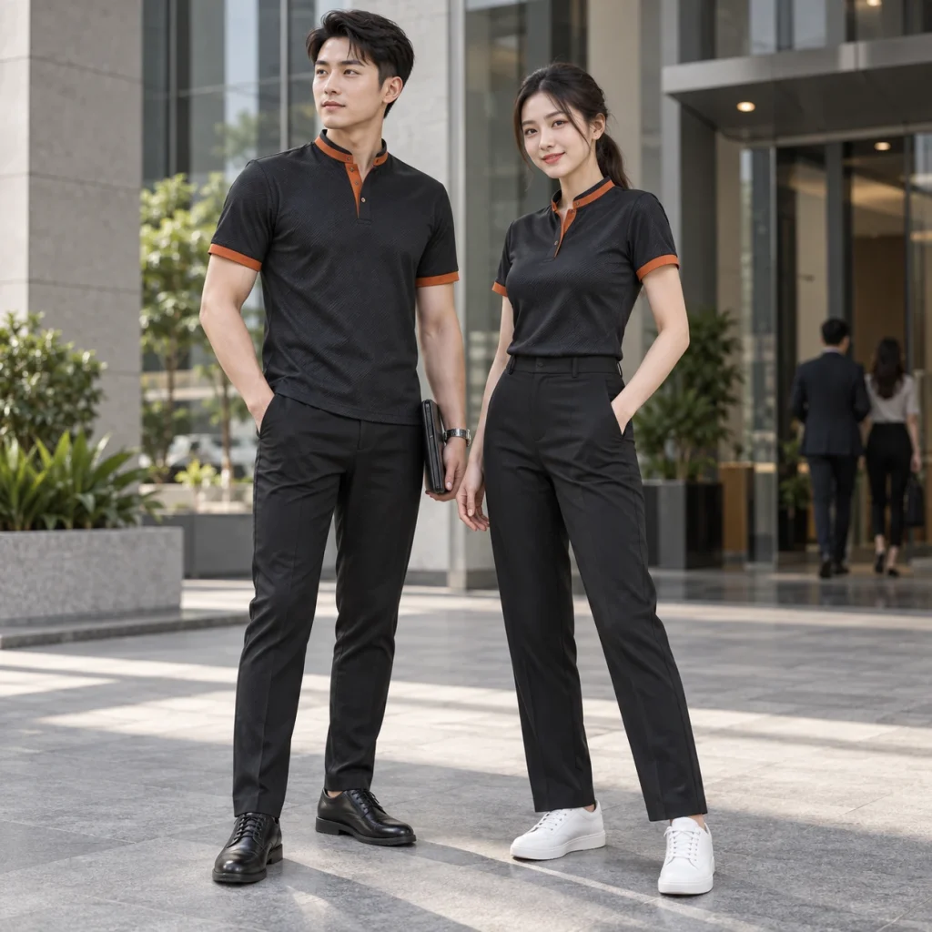 Áo thun cổ tàu Twill Eco chống nhăn – form bán ôm may đo công thái học trên người mẫu Việt Nam