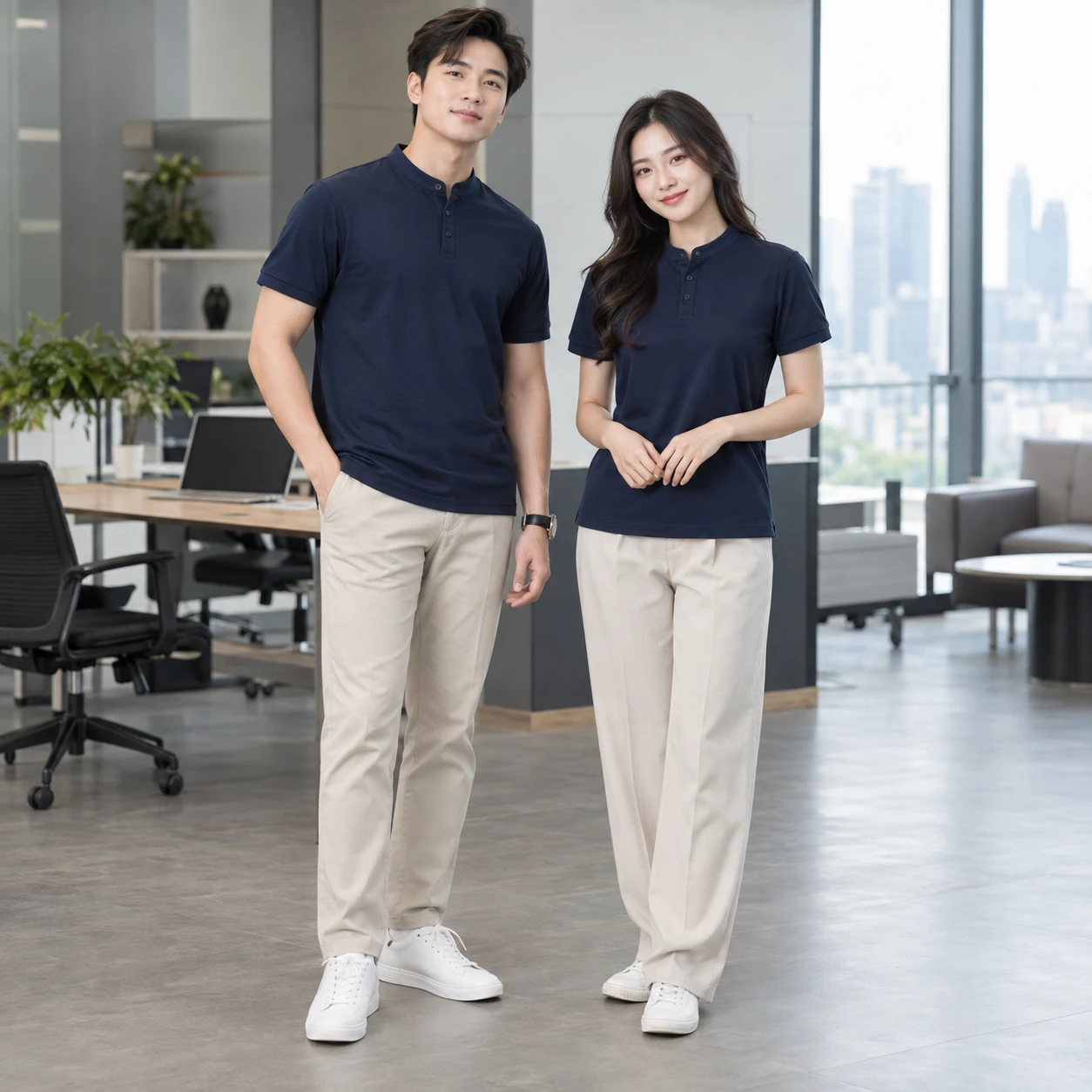 Áo thun cổ tàu Cotton 65/35 Áo thun form regular trên người mẫu Việt Nam