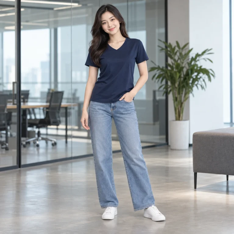 Áo thun cổ tim Cotton 65/35 Áo thun form regular trên người mẫu Việt Nam