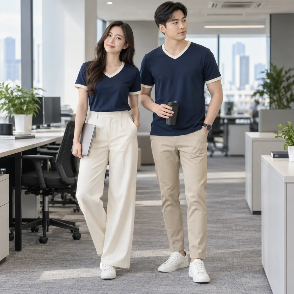 Áo thun cổ tim Bamboo Air mềm mát – form hiện đại ôm vừa trên người mẫu Việt Nam