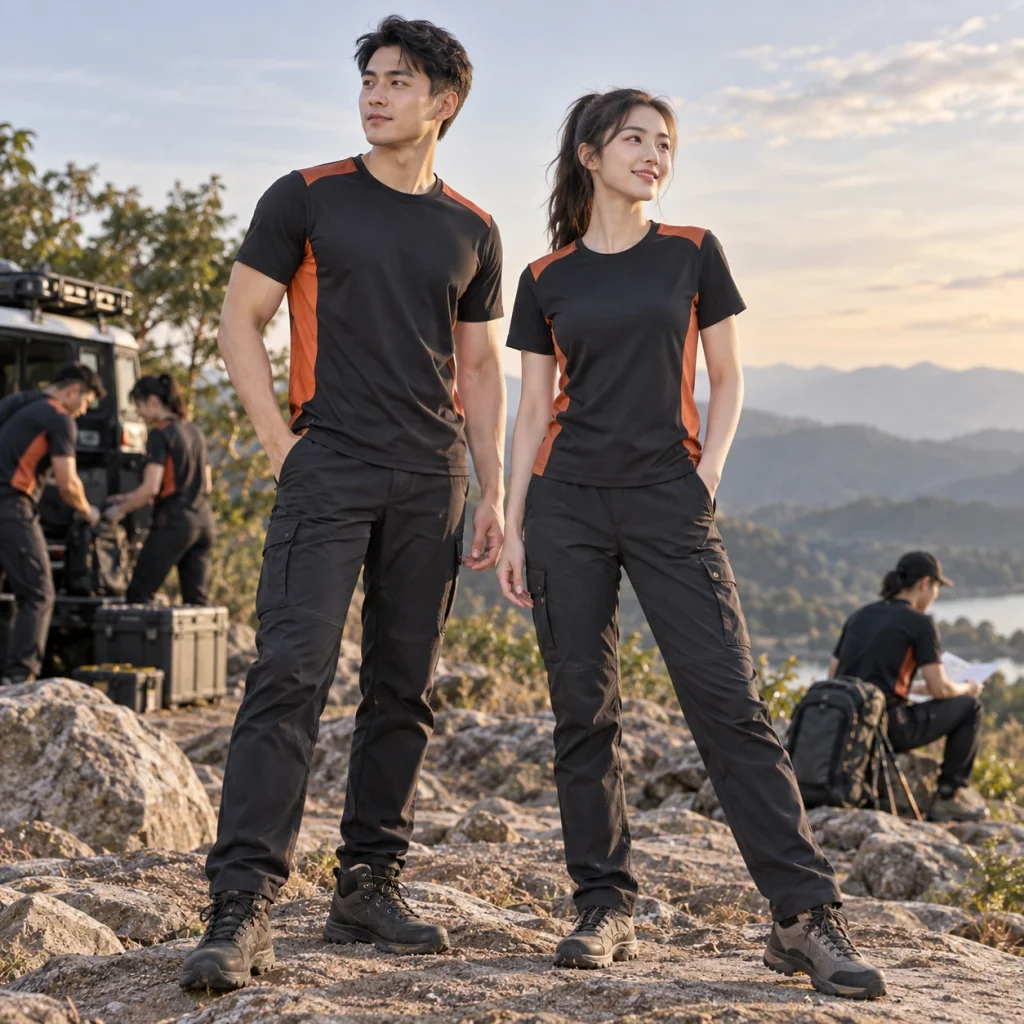 Áo thun cổ tròn Twill Eco chống nhăn – form bán ôm may đo công thái học trên người mẫu Việt Nam