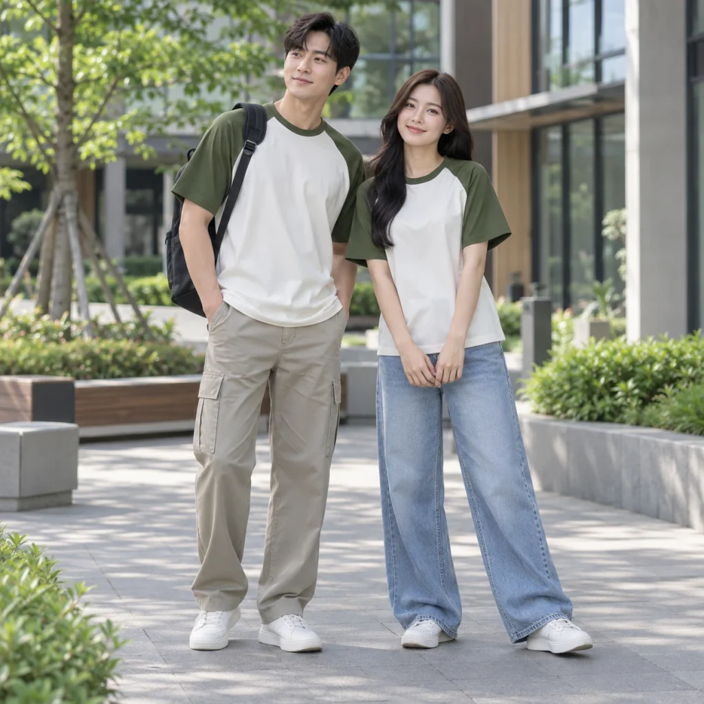 Áo thun raglan Cotton Compact đứng phom – form regular cân đối trên người mẫu Việt Nam
