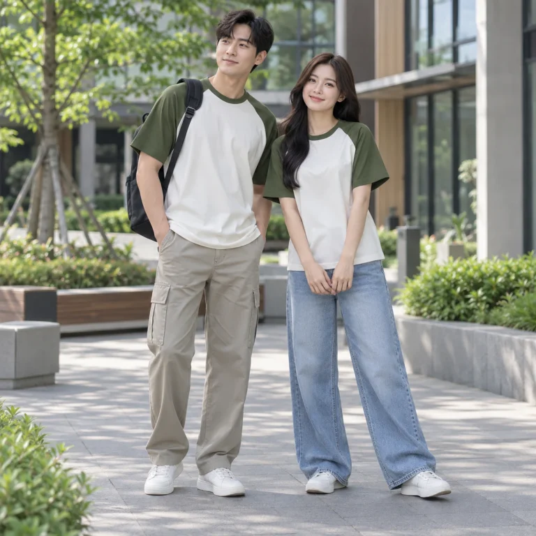 Áo thun raglan Cotton Compact đứng phom – form regular cân đối trên người mẫu Việt Nam