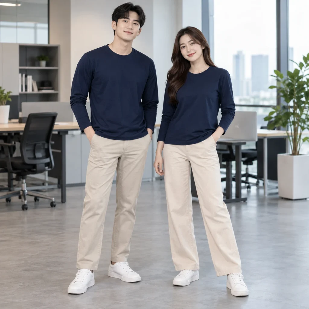 Áo thun tay dài Cotton 65/35 Áo thun form regular trên người mẫu Việt Nam