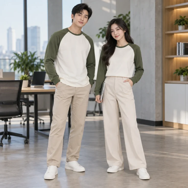 Áo thun tay dài Cotton Compact đứng phom – form regular cân đối trên người mẫu Việt Nam