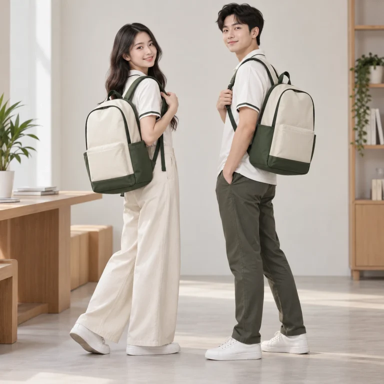 Balo đồng phục Cotton Compact đứng phom – form regular cân đối trên người mẫu Việt Nam