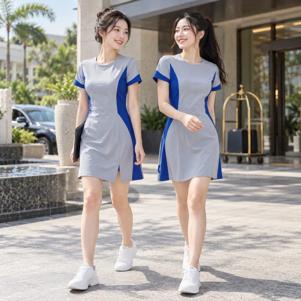 Đầm váy đồng phục Coolmax Pro nhanh khô – form năng động cử động rộng trên người mẫu Việt Nam