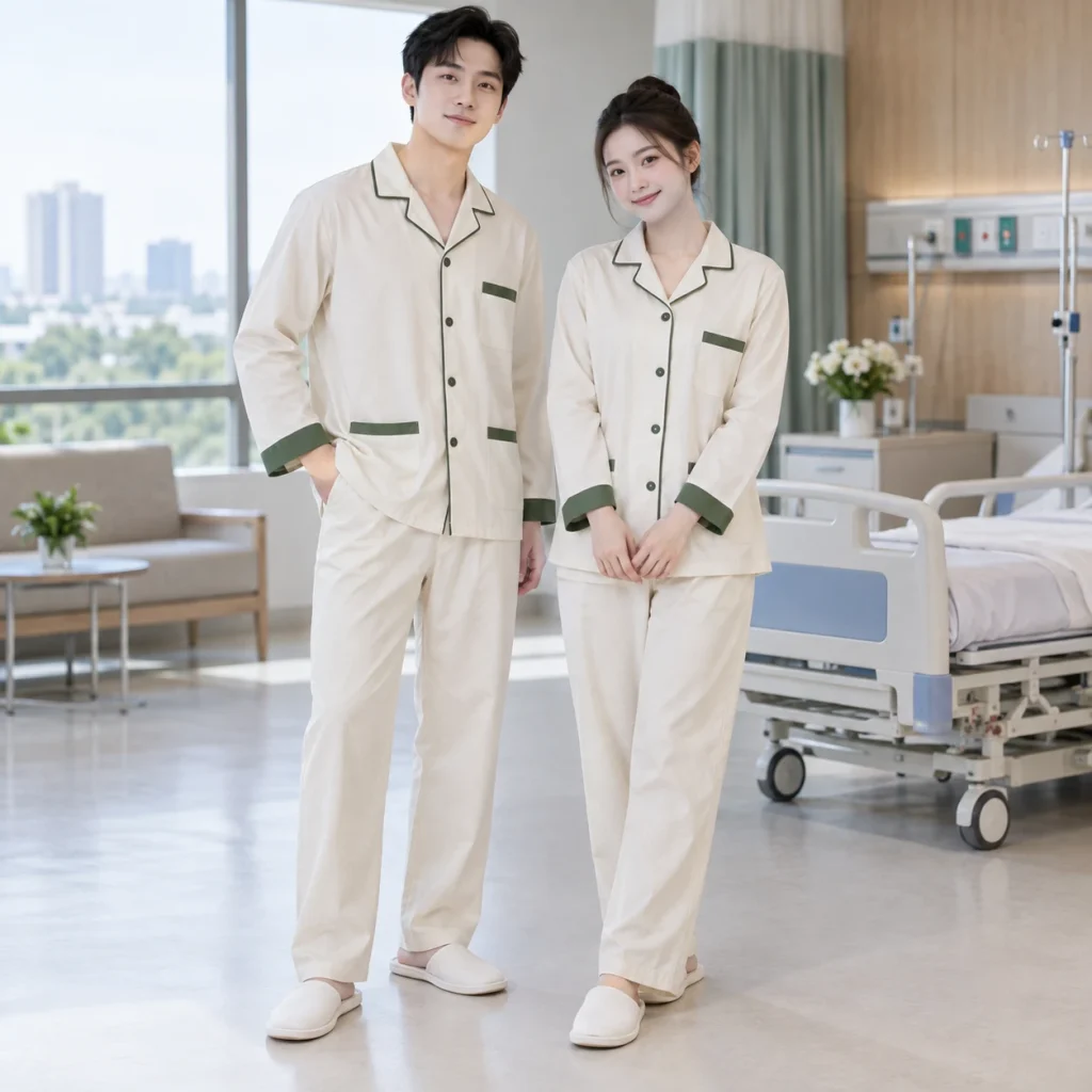 Đồng phục bệnh nhân Cotton Compact đứng phom – form regular cân đối trên người mẫu Việt Nam