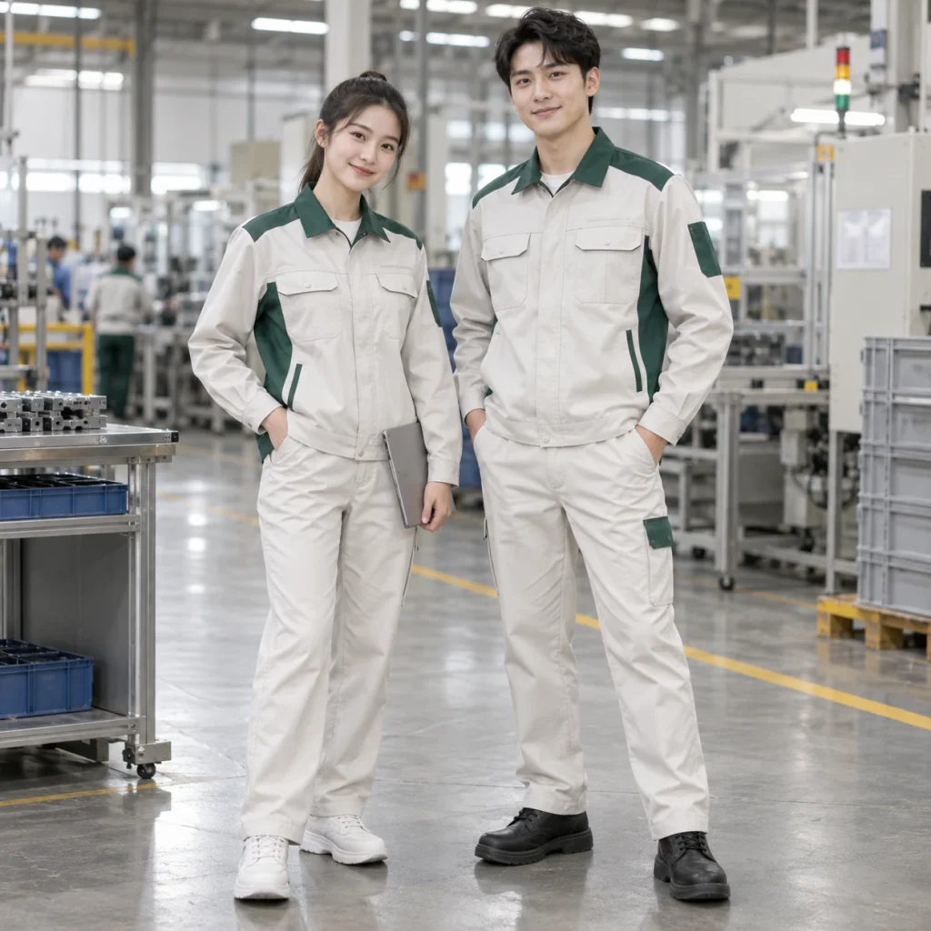 Đồng phục công nhân Cotton Compact đứng phom – form regular cân đối trên người mẫu Việt Nam