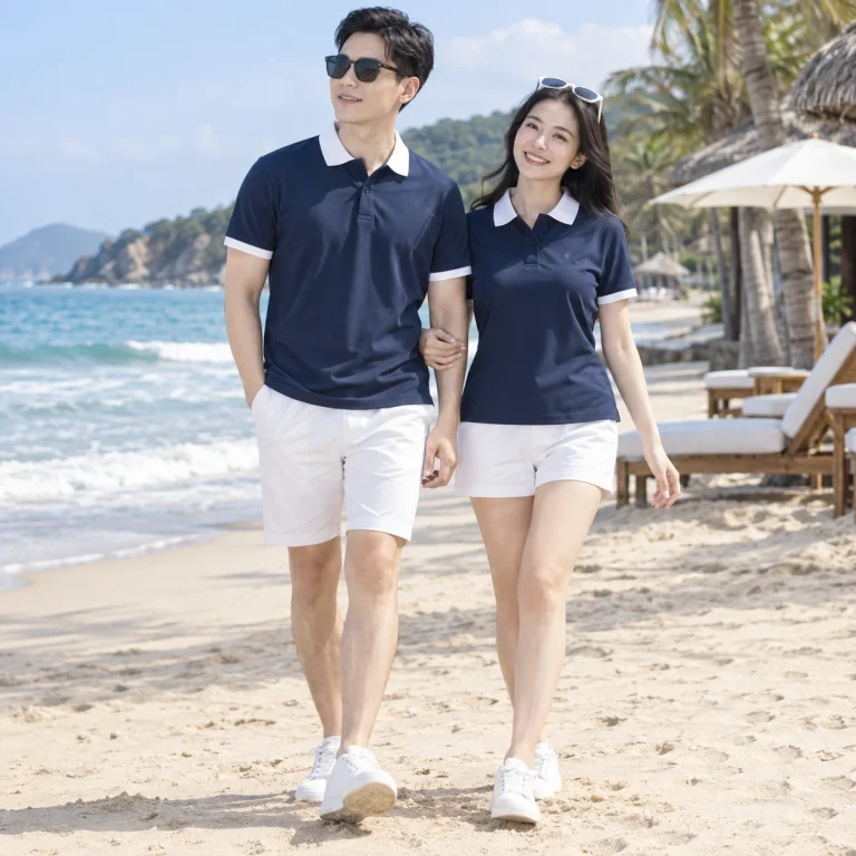 Đồng phục đi biển Cotton pha cao cấp Form regular hiện đại trên người mẫu Việt Nam