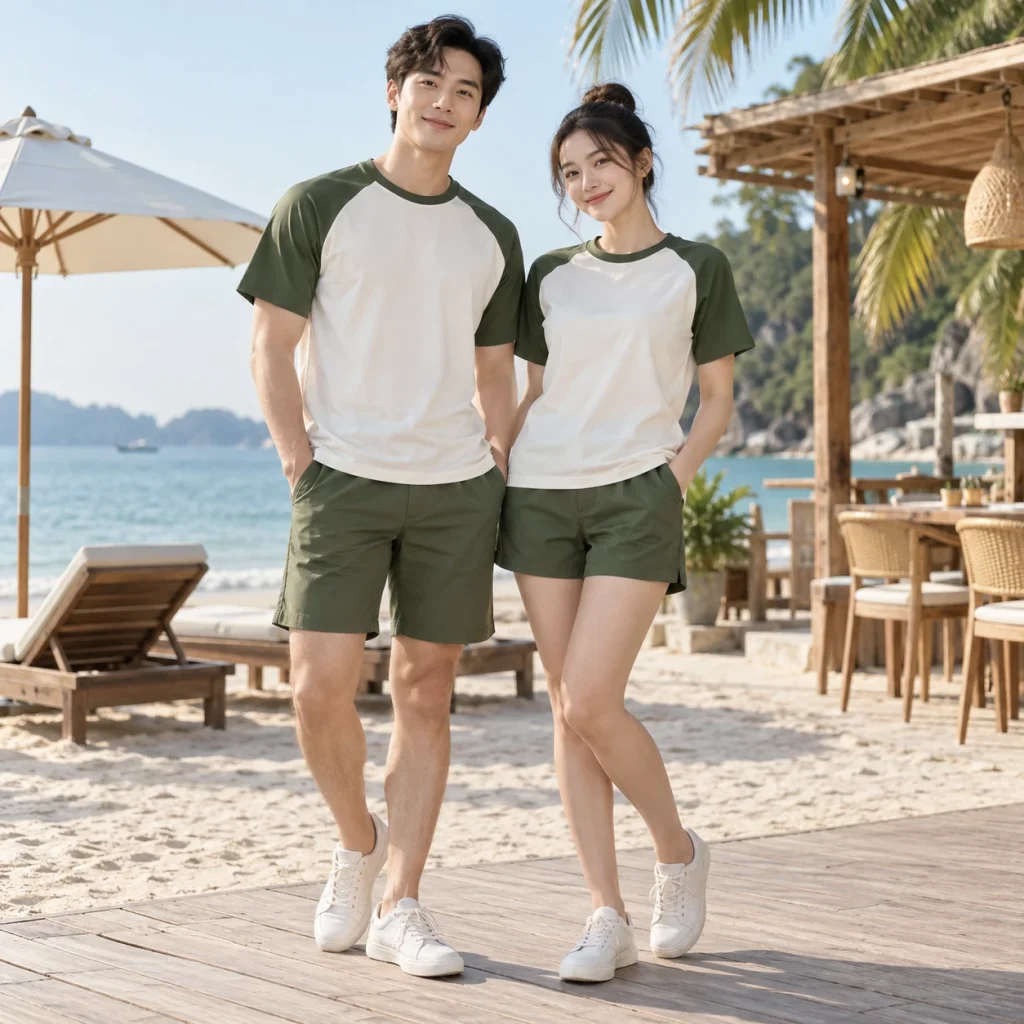 Đồng phục đi biển Cotton Compact đứng phom – form regular cân đối trên người mẫu Việt Nam
