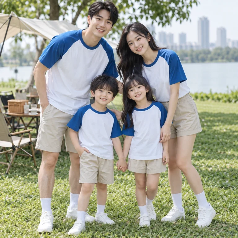 Đồng phục gia đình Cotton compact Áo thun unisex form regular trên người mẫu Việt Nam