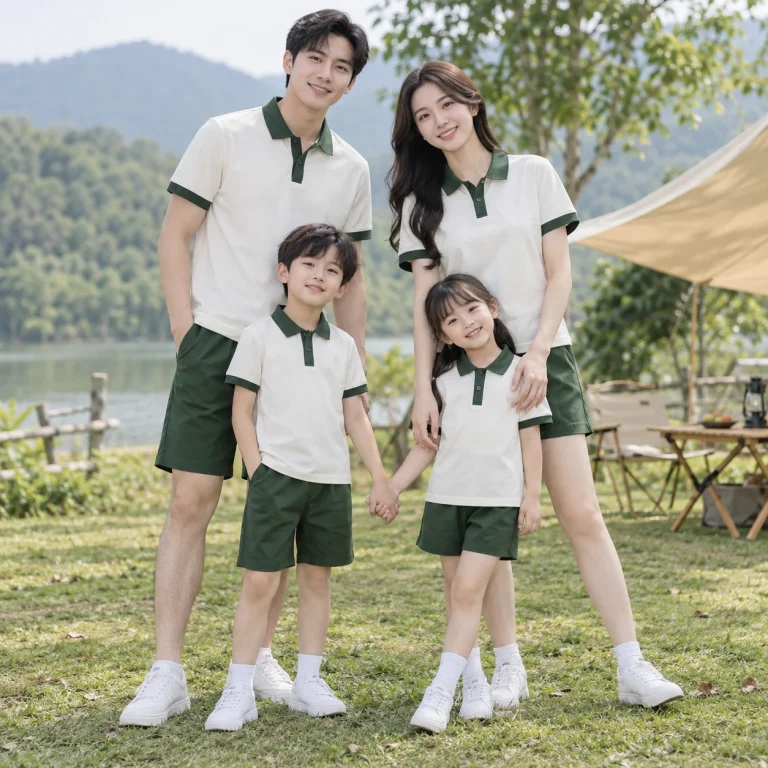 Đồng phục gia đình Cotton Compact đứng phom – form regular cân đối trên người mẫu Việt Nam