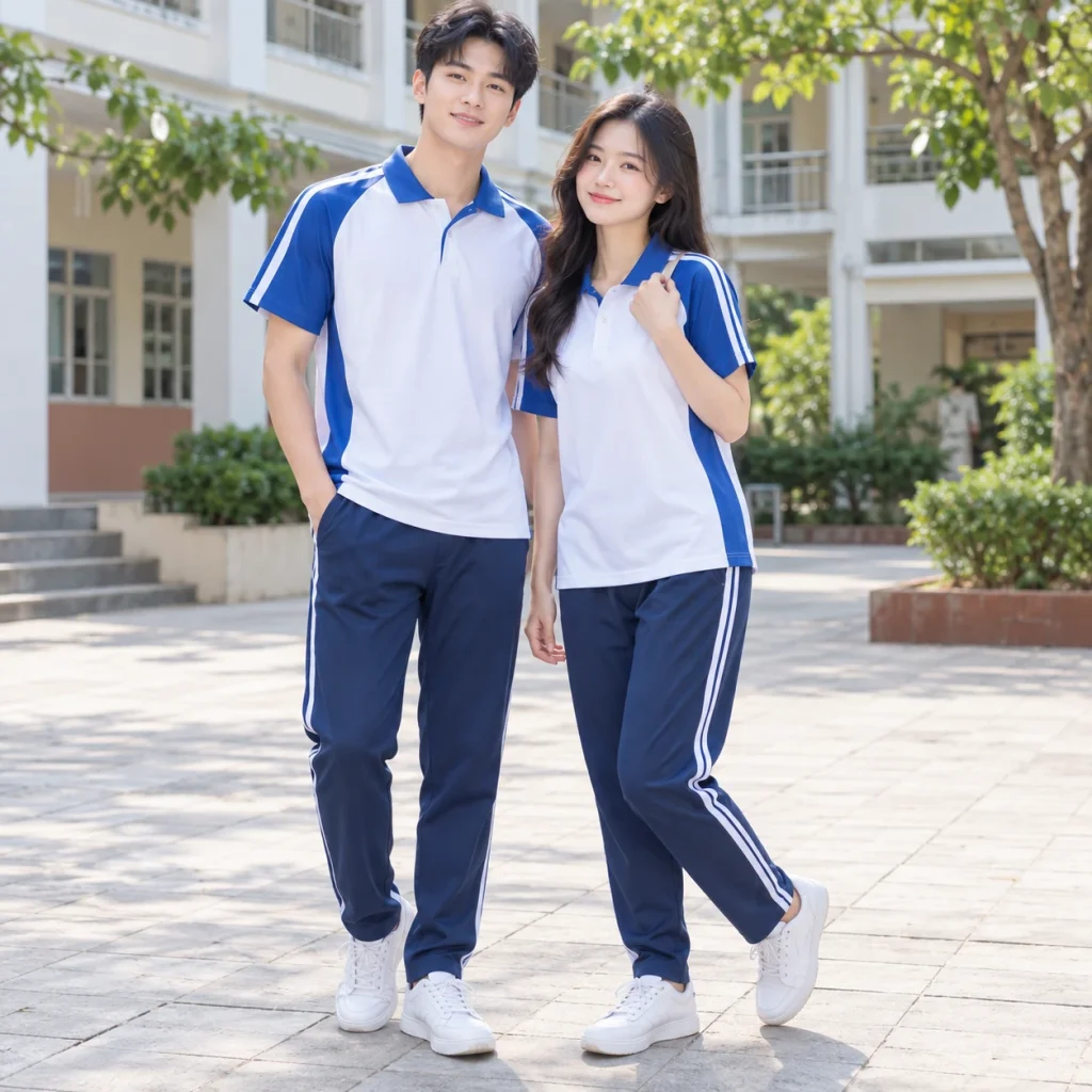 Đồng phục học sinh Cotton compact mềm Form trẻ trung dễ vận động trên người mẫu Việt Nam