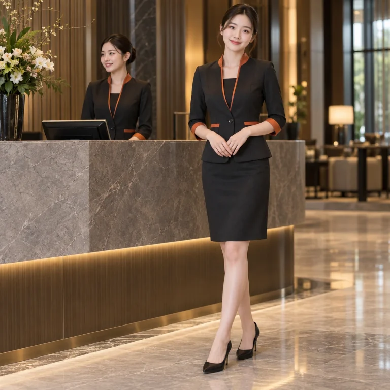 Đồng phục lễ tân Twill Eco chống nhăn – form bán ôm may đo công thái học trên người mẫu Việt Nam
