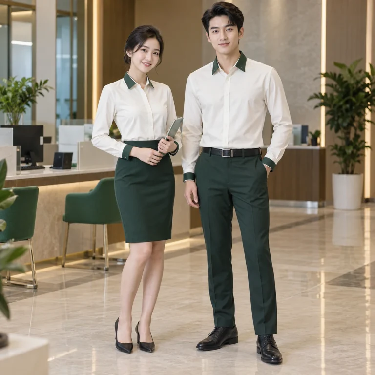 Đồng phục ngân hàng Cotton Compact đứng phom – form regular cân đối trên người mẫu Việt Nam
