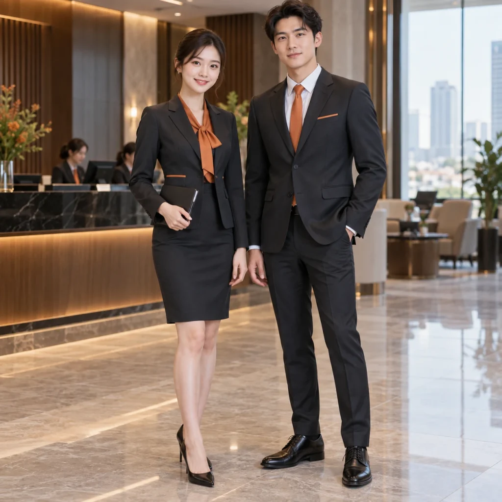 Đồng phục ngân hàng Twill Eco chống nhăn – form bán ôm may đo công thái học trên người mẫu Việt Nam