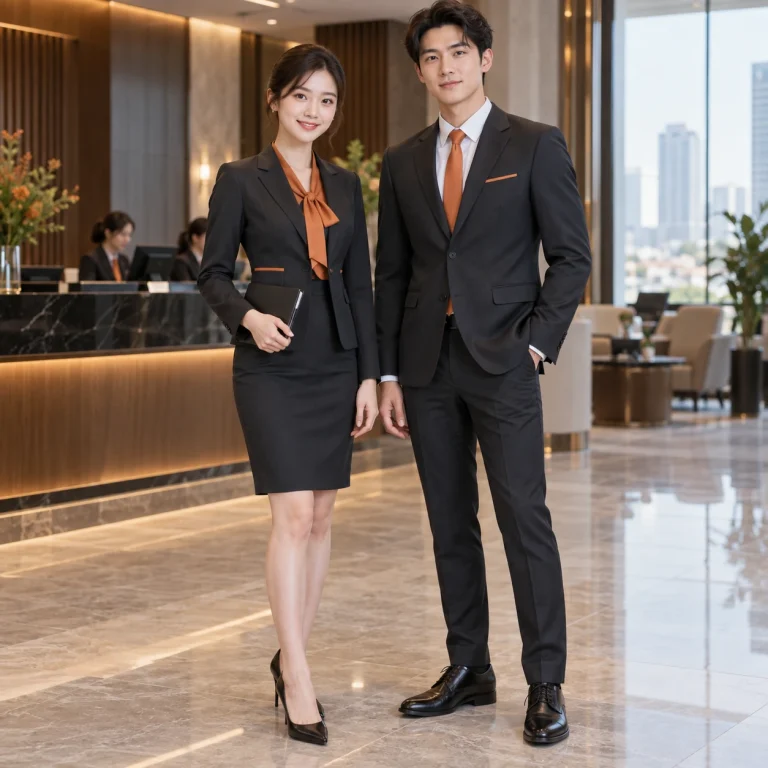 Đồng phục ngân hàng Twill Eco chống nhăn – form bán ôm may đo công thái học trên người mẫu Việt Nam