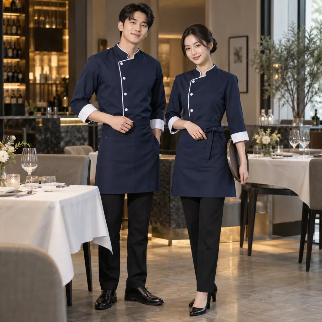 Đồng phục nhà hàng Âu Cotton pha cao cấp Form regular hiện đại trên người mẫu Việt Nam