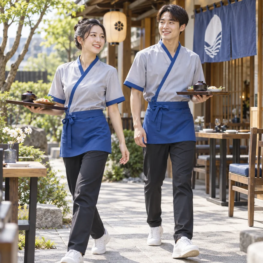 Đồng phục nhà hàng Nhật Coolmax Pro nhanh khô – form năng động cử động rộng trên người mẫu Việt Nam