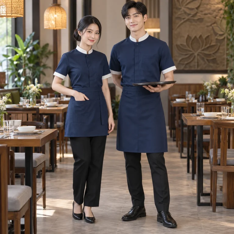 Đồng phục nhà hàng Việt Cotton pha cao cấp Form regular hiện đại trên người mẫu Việt Nam