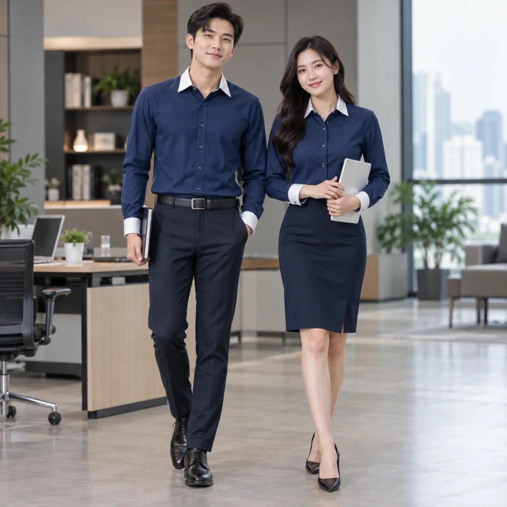 Đồng phục nhân viên văn phòng Cotton pha cao cấp Form regular hiện đại trên người mẫu Việt Nam