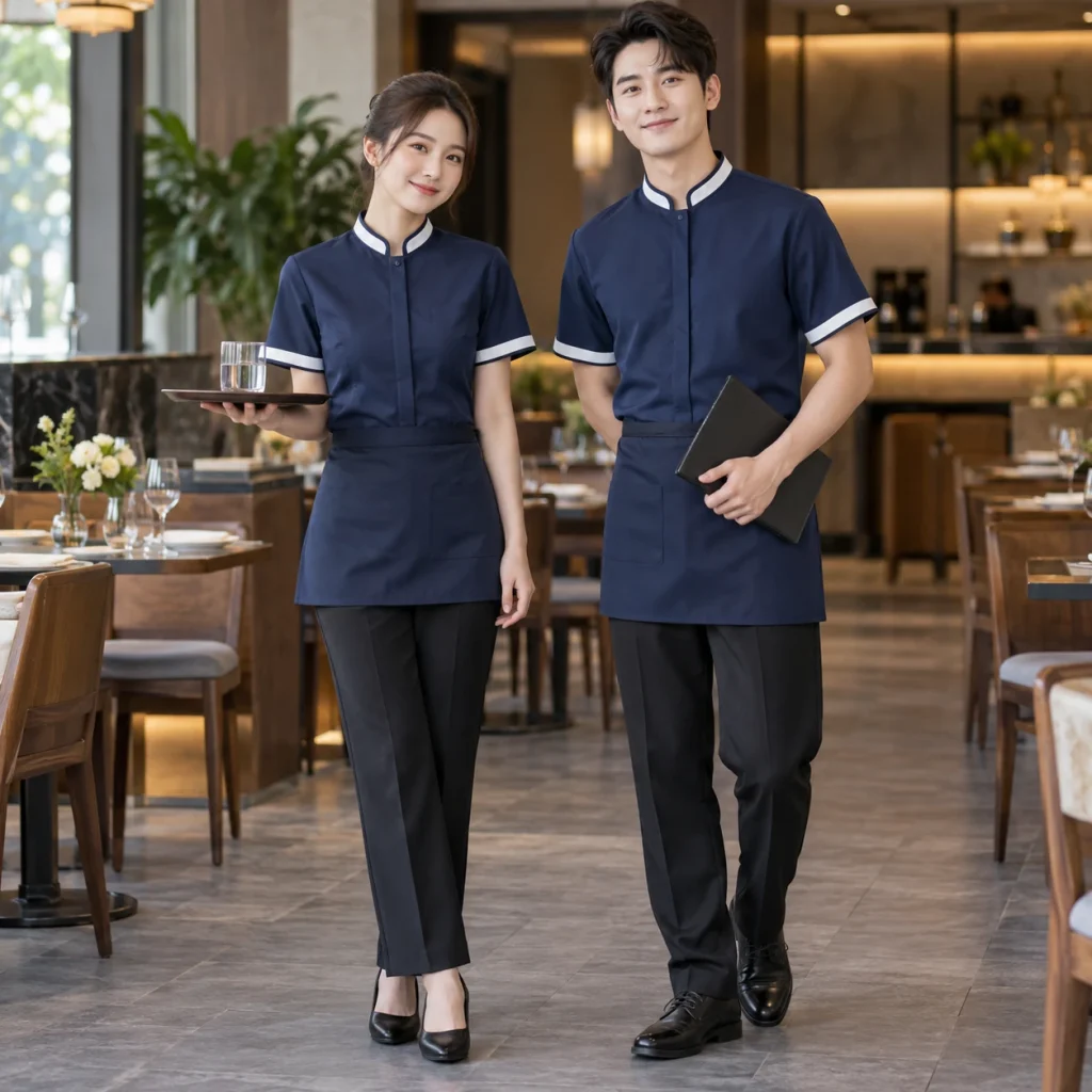 Đồng phục phục vụ Cotton pha cao cấp Form regular hiện đại trên người mẫu Việt Nam