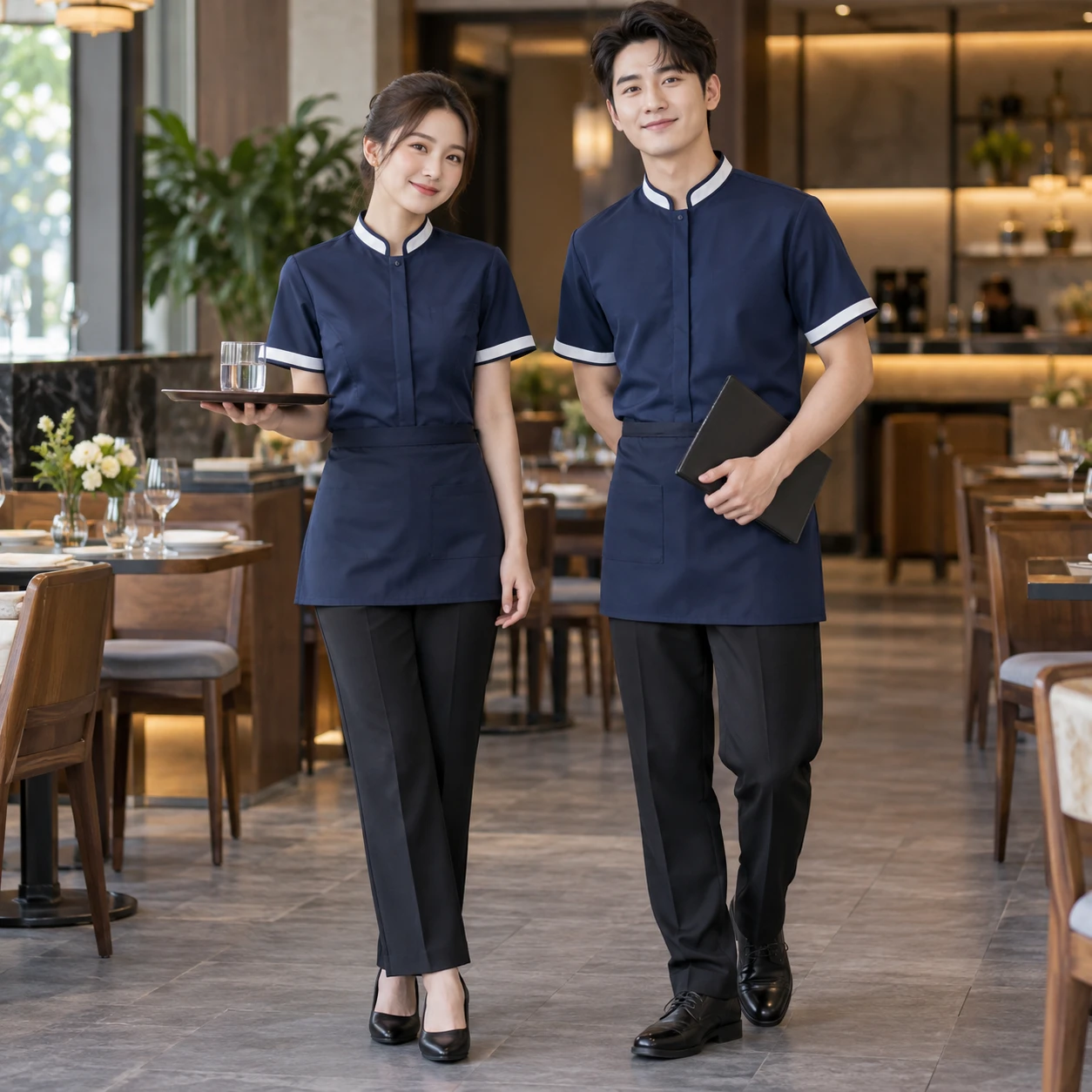 Đồng phục phục vụ Cotton pha cao cấp Form regular hiện đại trên người mẫu Việt Nam