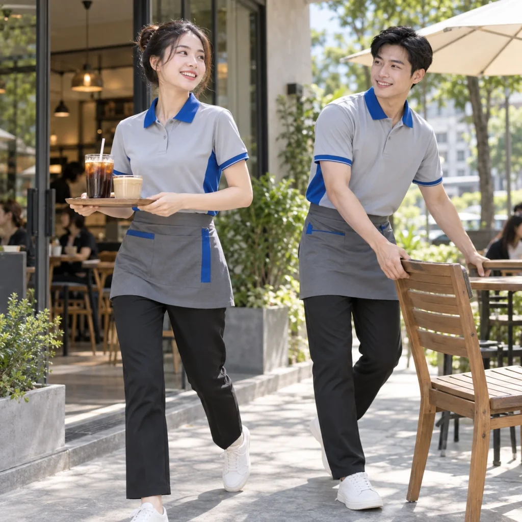 Đồng phục quán café Coolmax Pro nhanh khô – form năng động cử động rộng trên người mẫu Việt Nam