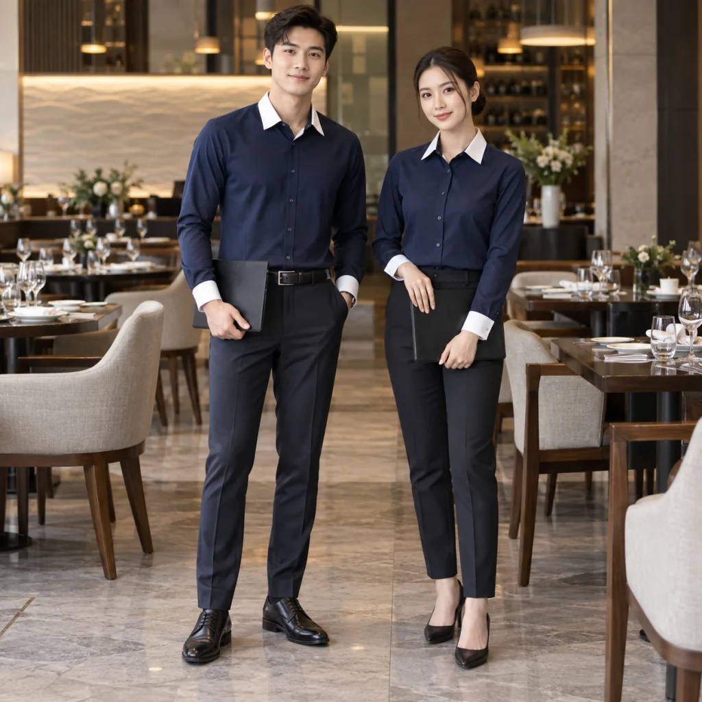 Đồng phục quản lý nhà hàng Cotton pha cao cấp Form regular hiện đại trên người mẫu Việt Nam