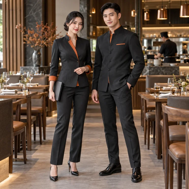 Đồng phục quản lý nhà hàng Twill Eco chống nhăn – form bán ôm may đo công thái học trên người mẫu Việt Nam