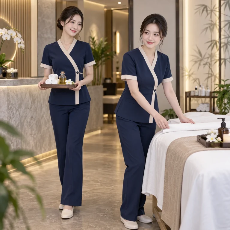 Đồng phục spa Bamboo Air mềm mát – form hiện đại ôm vừa trên người mẫu Việt Nam