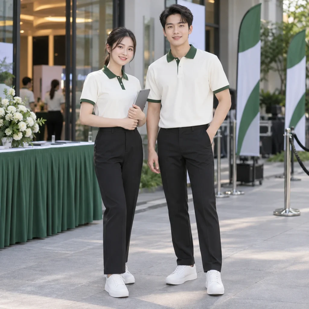 Đồng phục sự kiện & quảng cáo Cotton Compact đứng phom – form regular cân đối trên người mẫu Việt Nam