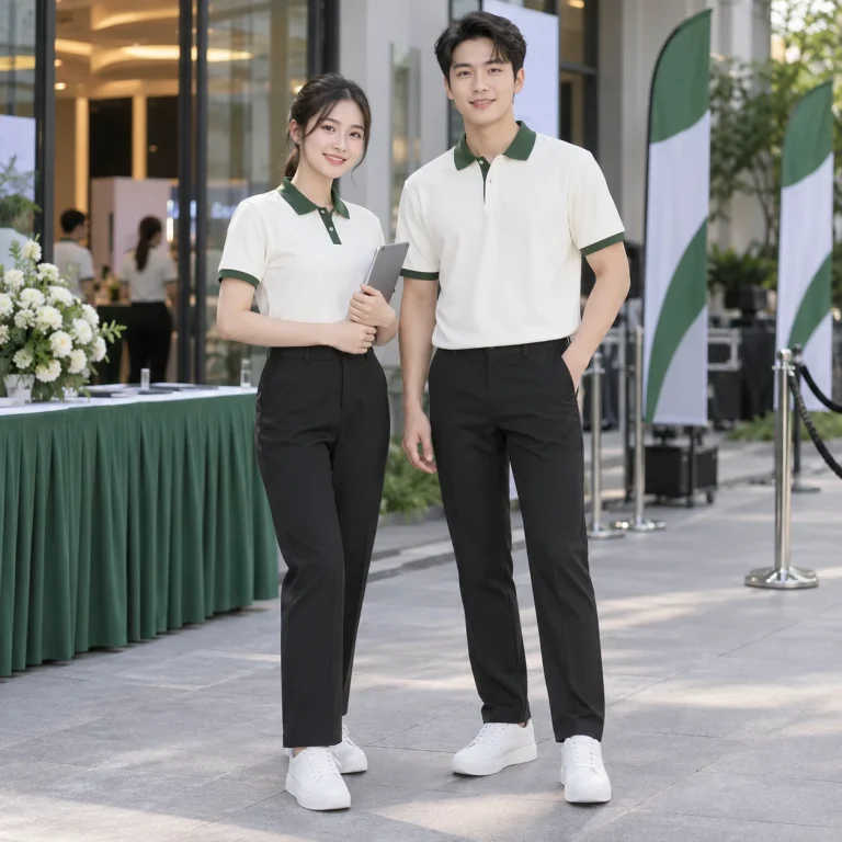 Đồng phục sự kiện & quảng cáo Cotton Compact đứng phom – form regular cân đối trên người mẫu Việt Nam